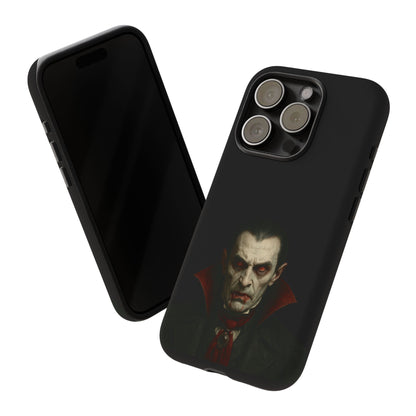 Gothic vampire portrait phone case for iPhone featuring Dracula horror design, made by Printify.