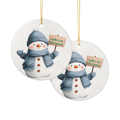 Personalized Snowman Ornament ceramic ornament | First Christmas sign, winter holiday decor - TRV
