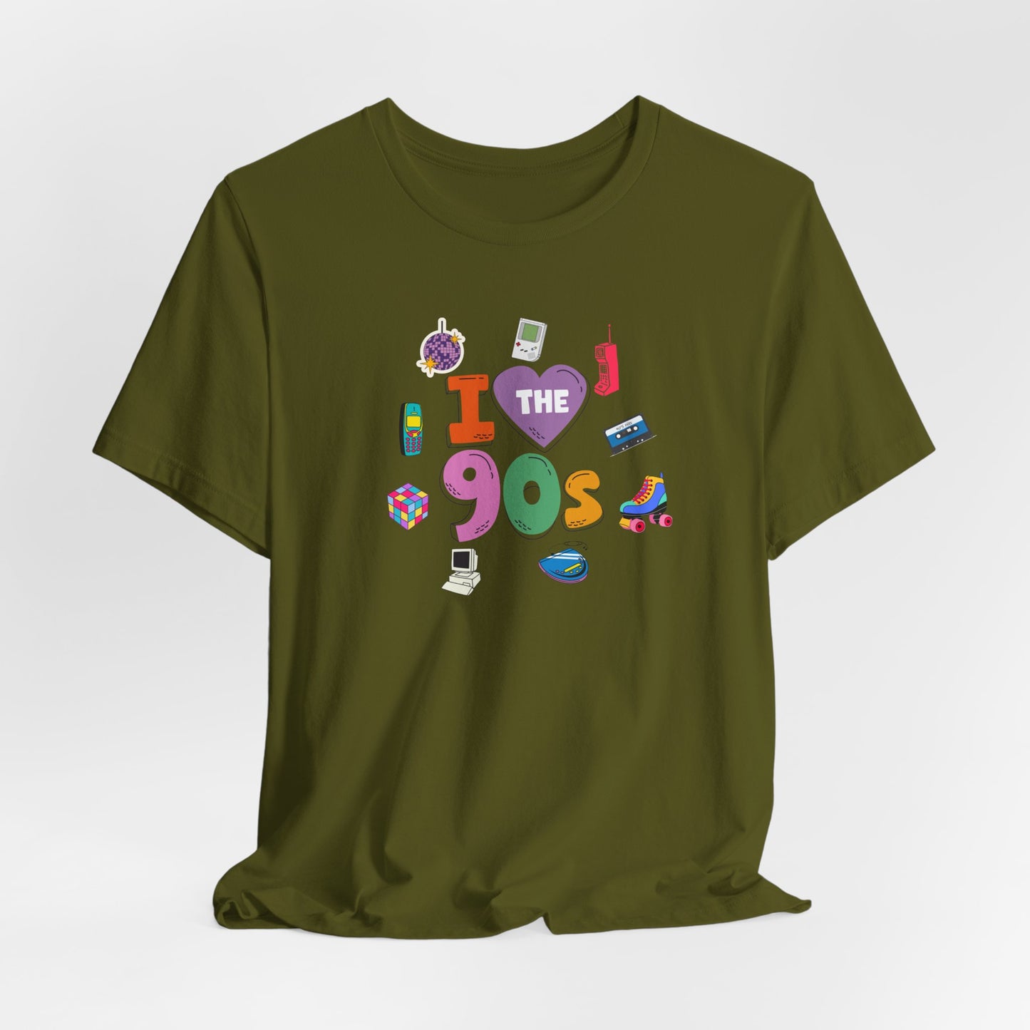 I  Love the 90's Short Sleeve Tee - Retro Graphic Tee, Vintage Style Shirt, Perfect for Casual Outings, 90s Nostalgia Apparel