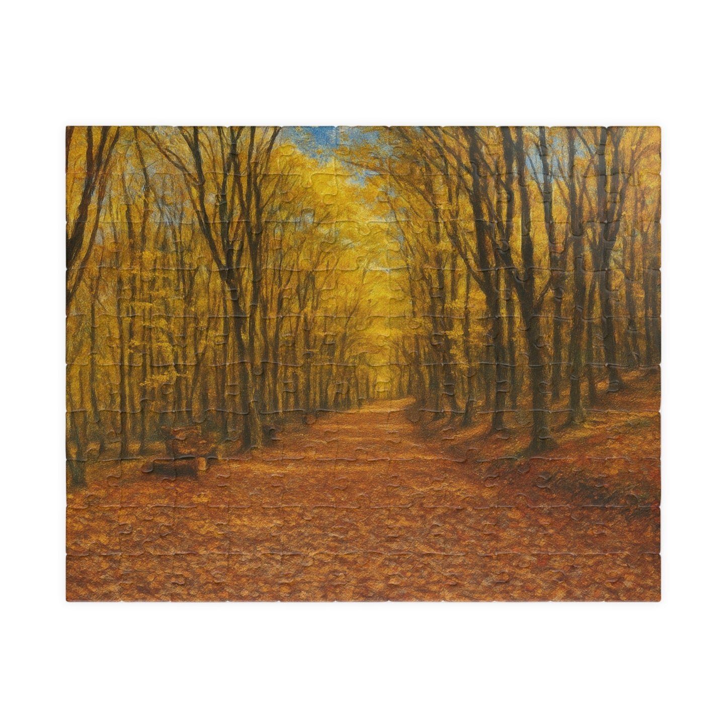 520-piece autumn forest path puzzle by Printify featuring fall trees and scenic woodland imagery.