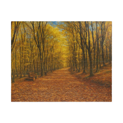 520-piece autumn forest path puzzle by Printify featuring fall trees and scenic woodland imagery.