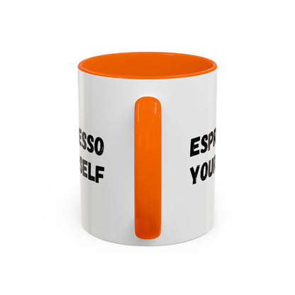 Espresso Yourself Accent coffee mug by Printify featuring humorous text, 11 oz ceramic mug for coffee lovers.