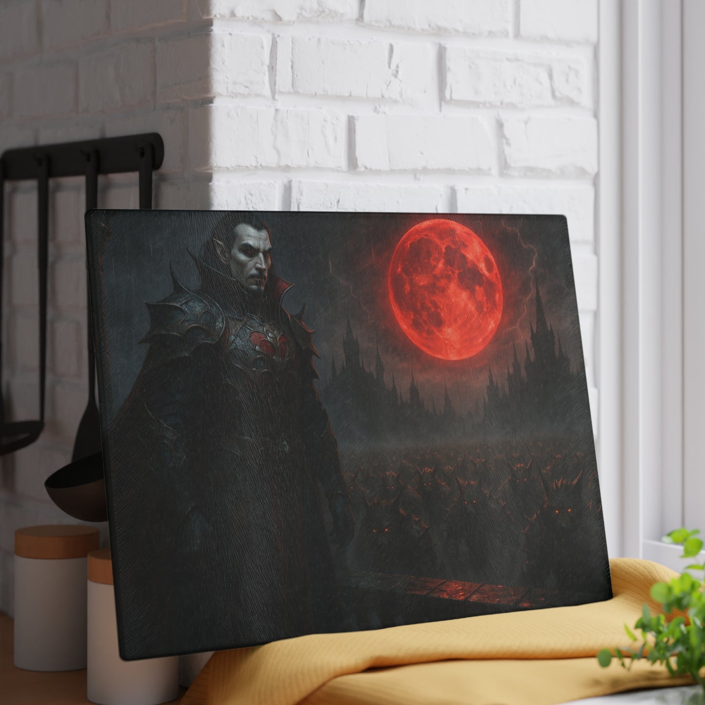 Vampire Blood Moon Glass Cutting Board — Gothic Kitchen Décor