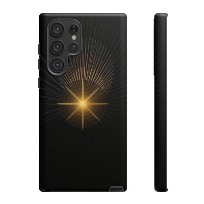Tough Cases - Radiant Star Phone Case, Protective Black Shockproof Cover with Golden Light Design