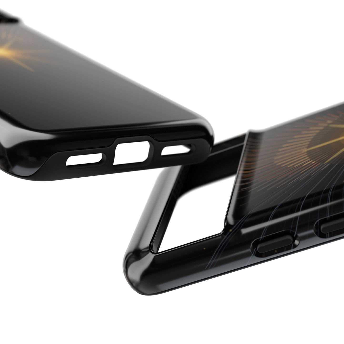 Tough Cases - Radiant Star Phone Case, Protective Black Shockproof Cover with Golden Light Design
