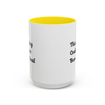 Funny office coffee mug with the phrase "This Meeting Could Have Been An Email" printed on a ceramic mug by Printify.