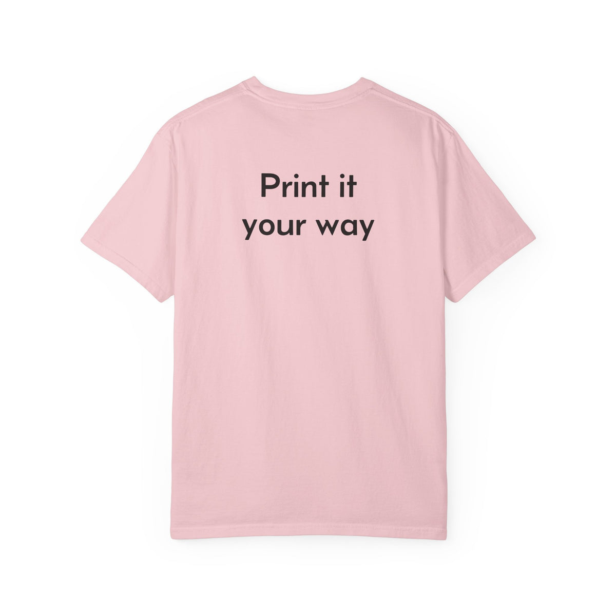 Custom garment-dyed T-shirt by Printify, featuring a soft fabric and vibrant color, perfect for personalized designs.