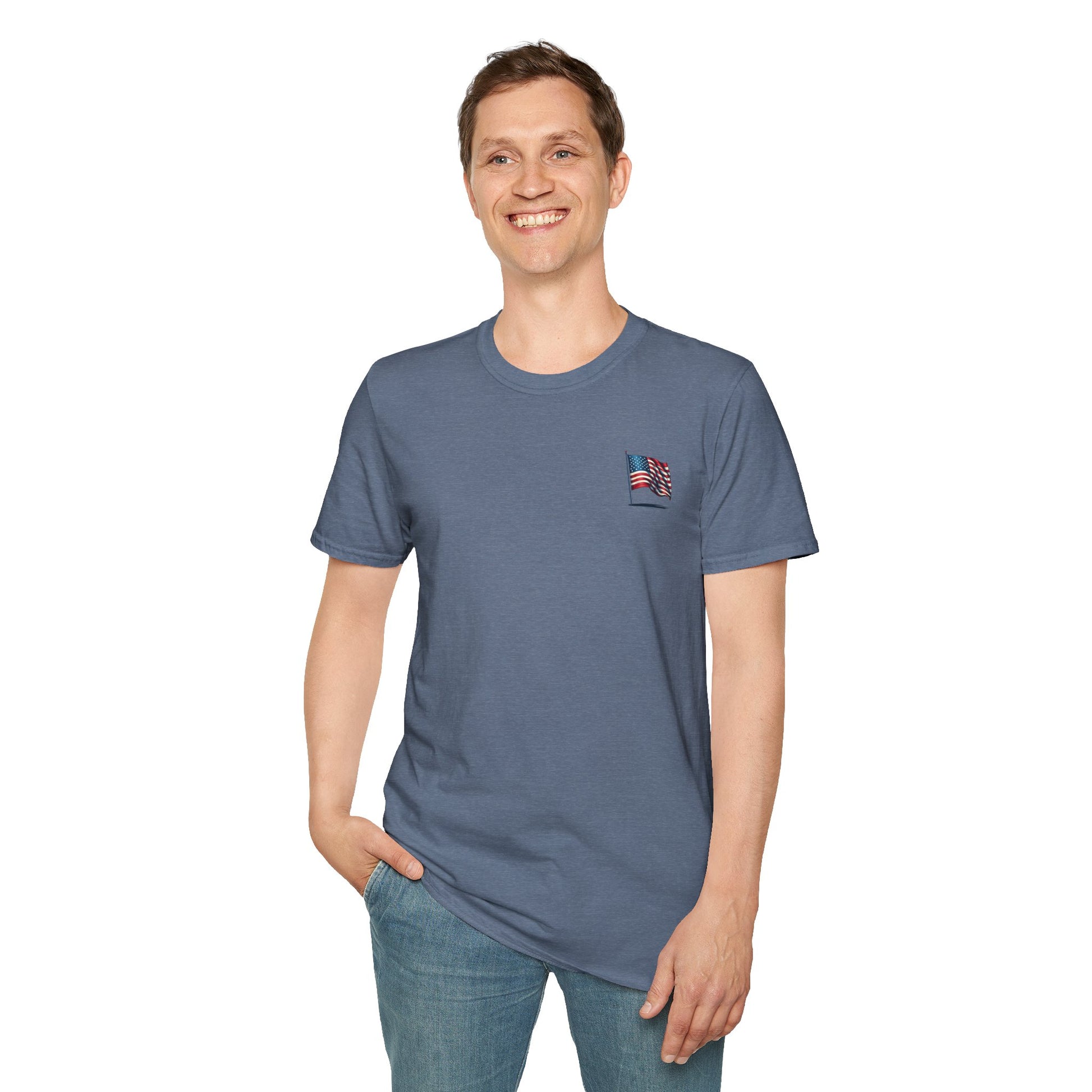Patriotic Unisex Softstyle T-Shirt, American Flag Tee, USA Pride Shirt, Perfect for Independence Day, Casual Wear - TRV