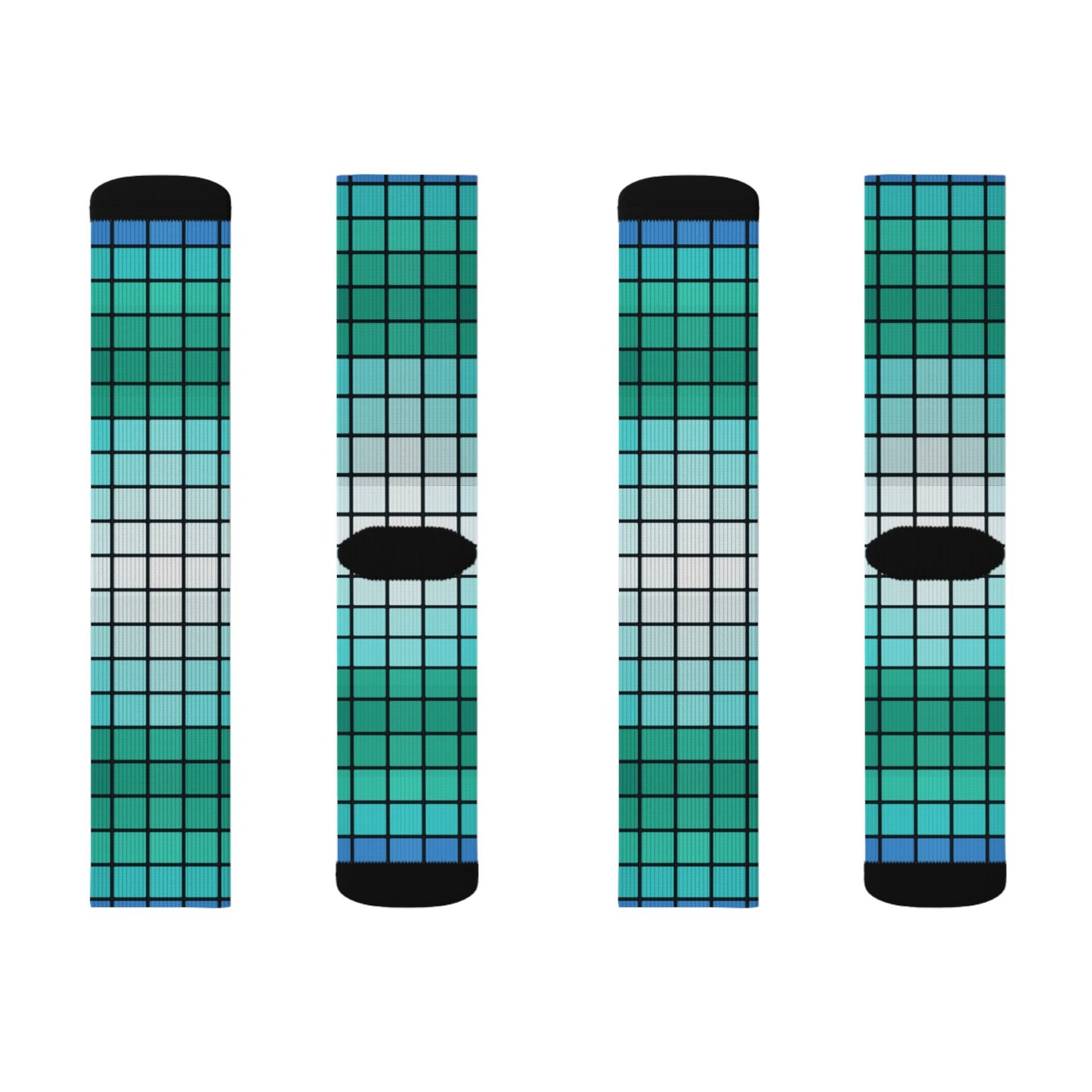 Teal Gradient Grid Socks | Sublimation Patterned Socks