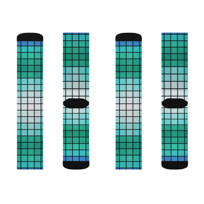 Teal Gradient Grid Socks | Sublimation Patterned Socks