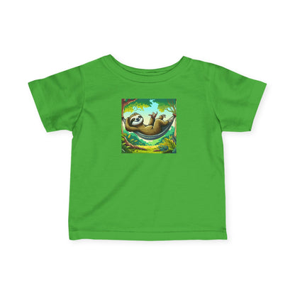 Cute infant tee by Printify featuring a sloth nap graphic, perfect for babies and young kids.