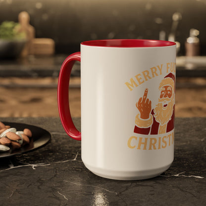 Merry Fucking Christmas Mug — Funny Santa Middle Finger Coffee Cup (11oz & 15oz)