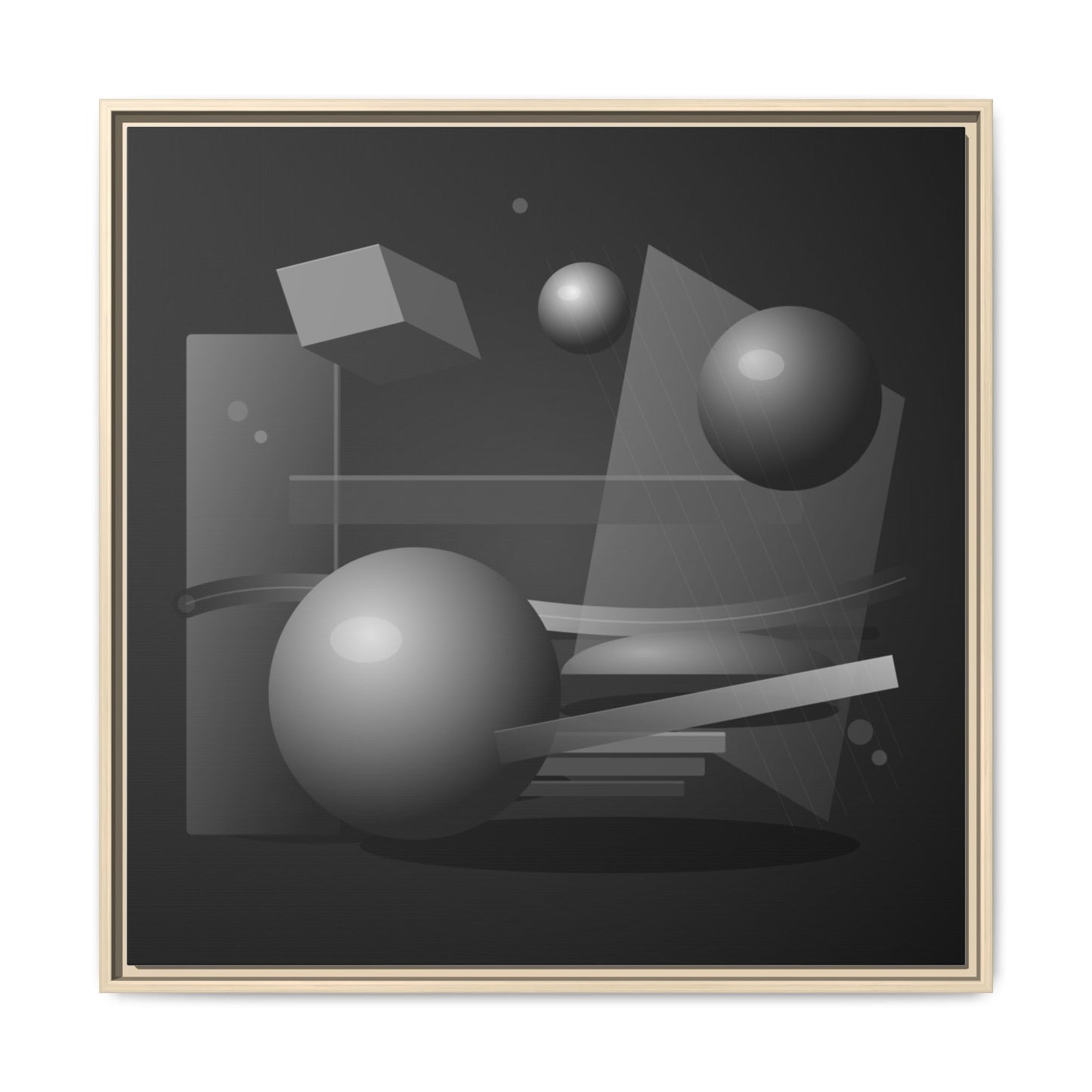Monochrome Geometric Spheres Canvas Framed Wall Art | Matte Print