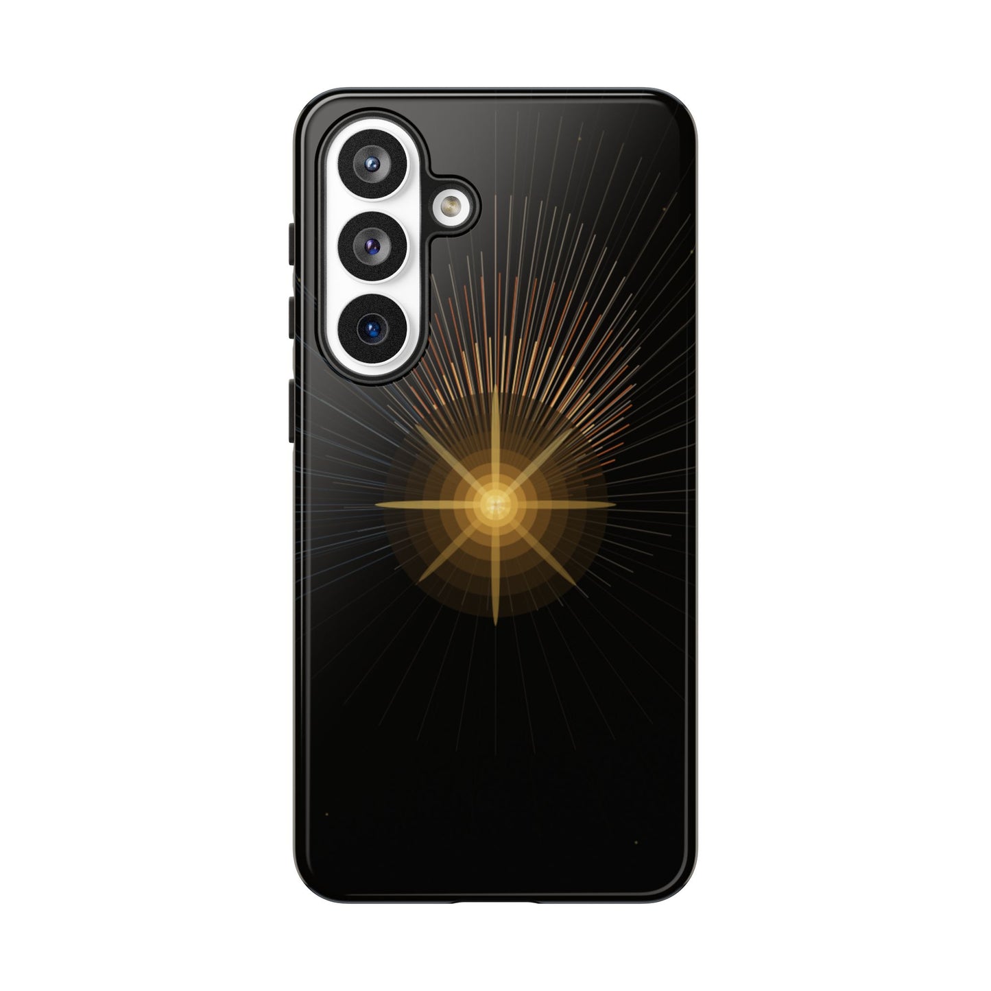 Tough Cases - Radiant Star Phone Case, Protective Black Shockproof Cover with Golden Light Design