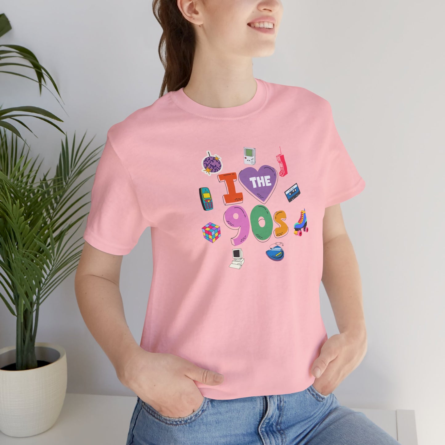 I  Love the 90's Short Sleeve Tee - Retro Graphic Tee, Vintage Style Shirt, Perfect for Casual Outings, 90s Nostalgia Apparel
