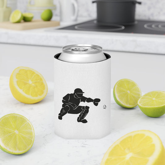 Printify Baseball Catcher Can Cooler sports beverage koozie, insulated accessory for keeping drinks cold during games.