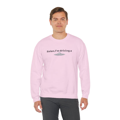 Relaxing UFO Driving Sweatshirt, Funny Gift for UFO Lovers, Unisex Crewneck Pullover, Casual Wear, Space Enthusiast Apparel
