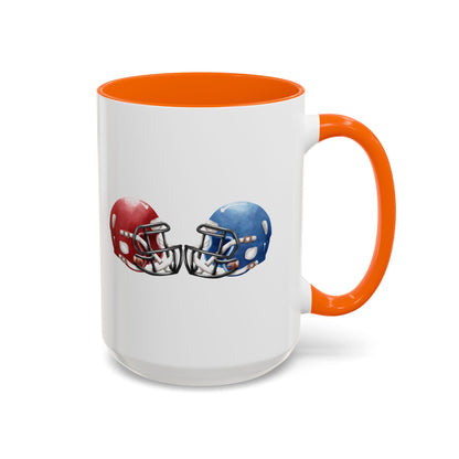 Football Helmet Coffee Mug — Red vs Blue Rivalry Accent Mug (11/15oz)