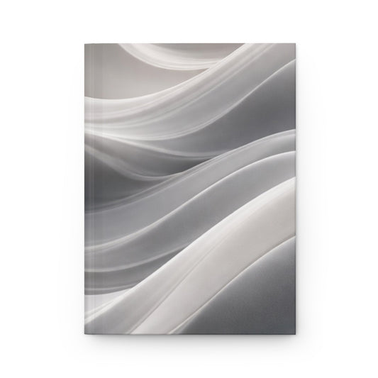 Abstract silver wave design hardcover journal with marble pattern, Printify paper notebook for writing and note-taking.