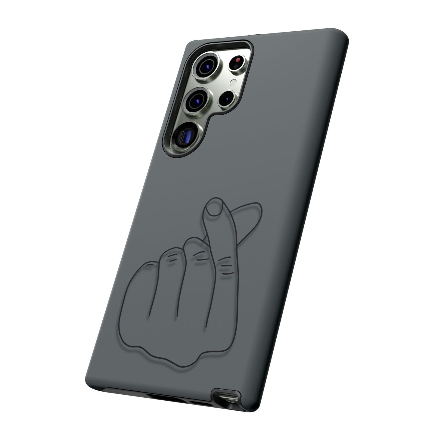 Silicone phone case with embossed Korean finger heart design, stylish protective cover for smartphones by Printify