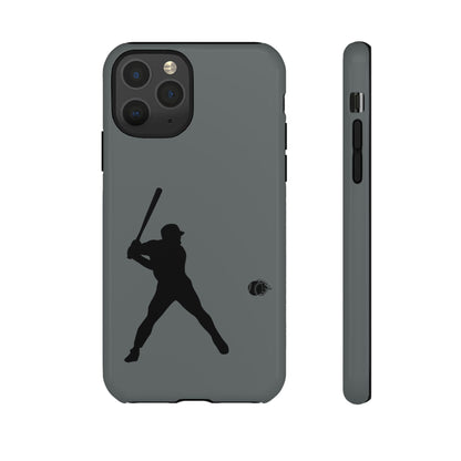 Black iPhone case with white baseball silhouette design, protective sporty phone cover by Printify.