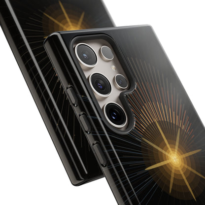 Tough Cases - Radiant Star Phone Case, Protective Black Shockproof Cover with Golden Light Design