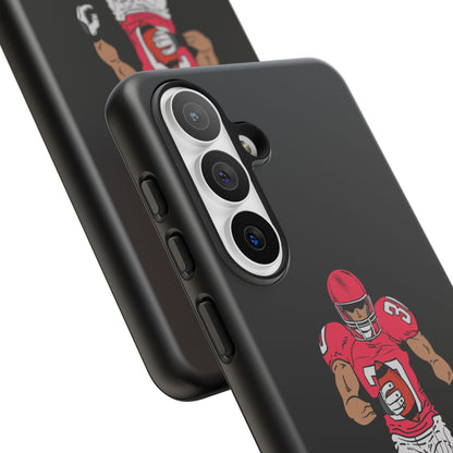 Black football player protective phone case for iPhone, featuring sports-themed design by Printify.