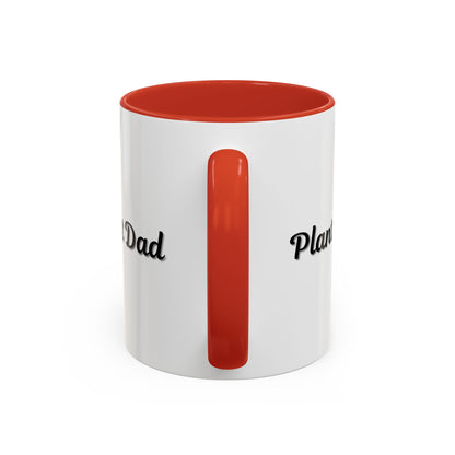 Black-handle Plant Dad coffee mug featuring plant-themed design, perfect for plant lovers, available in 11oz and 15oz sizes.