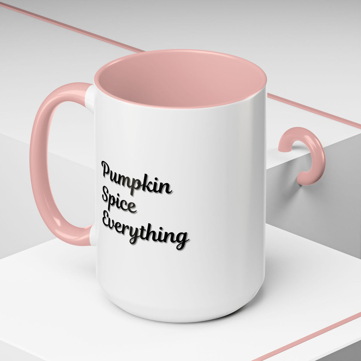 Printify Pumpkin Spice Everything accent coffee mug with fall-themed orange and white design, 11oz size, perfect for seasonal coffee.