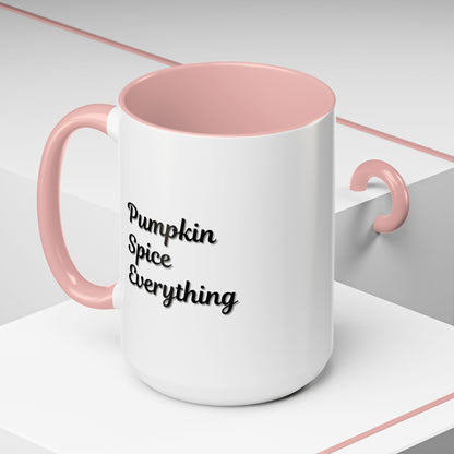 Printify Pumpkin Spice Everything accent coffee mug with fall-themed orange and white design, 11oz size, perfect for seasonal coffee.