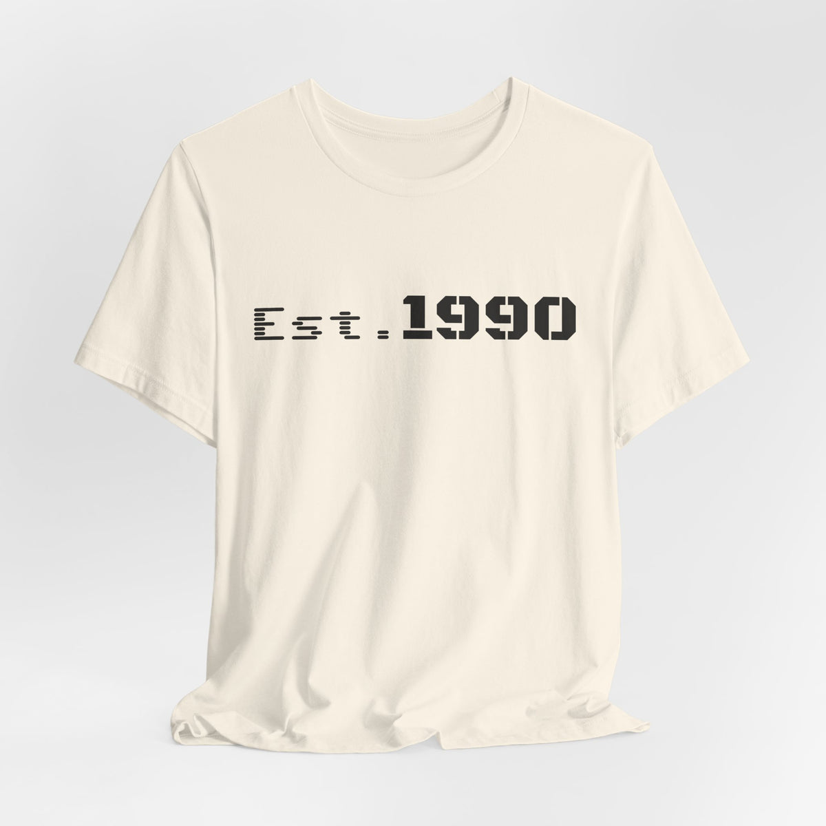 Vintage Est. 1990 Printify T-Shirt featuring a classic birth year design on a comfortable cotton tee.