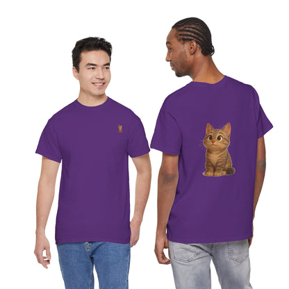 Cute brown kitten graphic T-shirt for cat lovers, featuring a playful design on a comfortable casual tee.