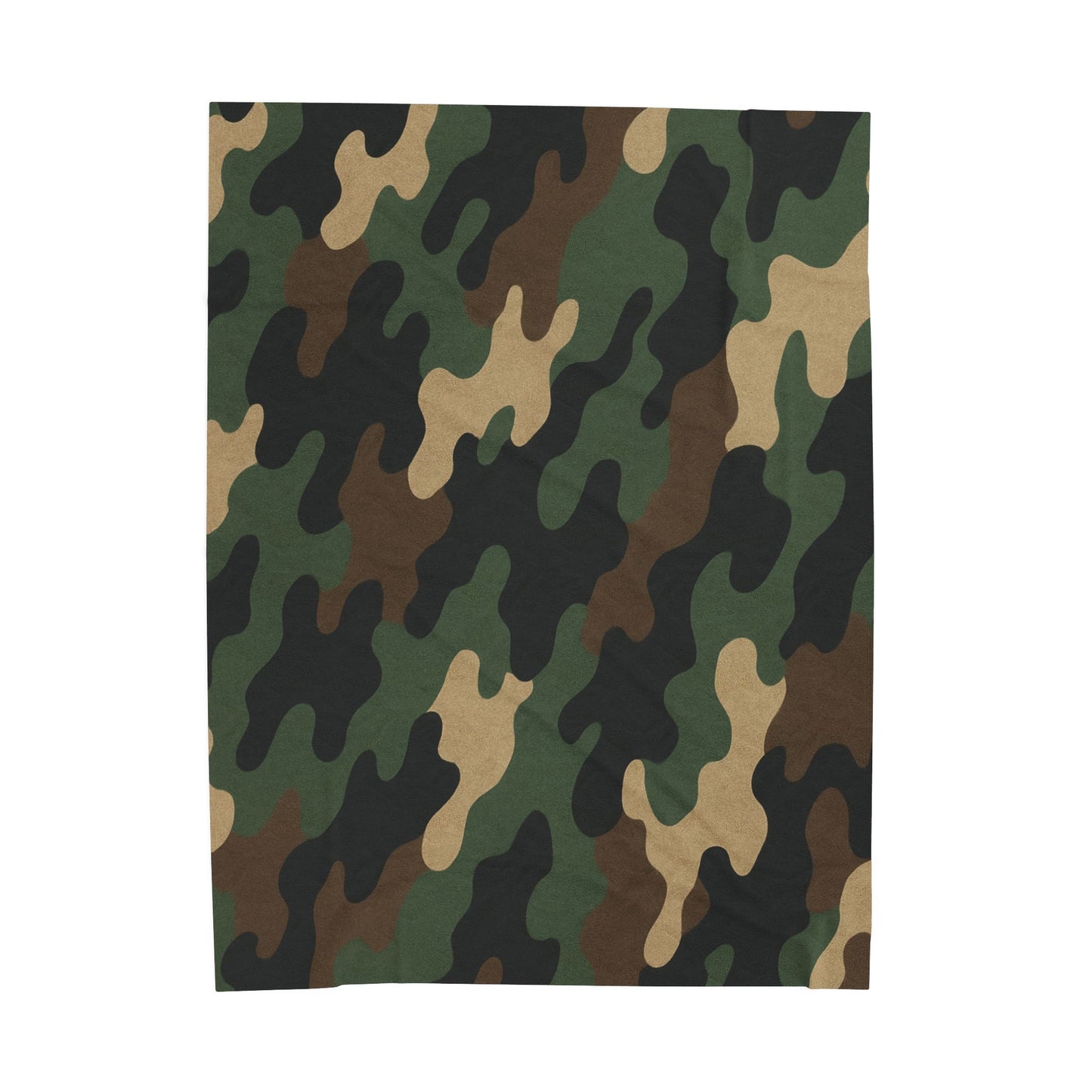 Camouflage velveteen plush blanket with all-over print, perfect for camping, hunting, or cozy home use, by Printify.