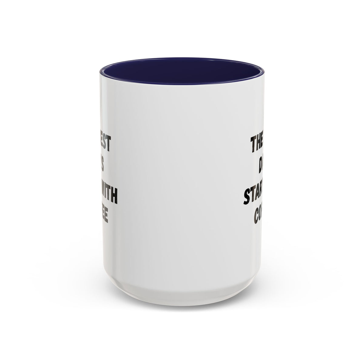 Ceramic coffee mug with "The Best Days Start With Coffee" slogan, 11oz size, white with black text, by Printify.