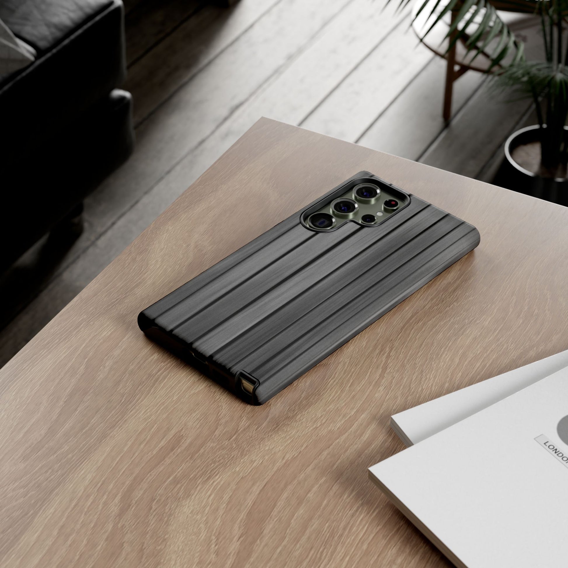 Ribbed metal texture iPhone case by Printify, tough protective phone cover with sleek design and durable metal finish.