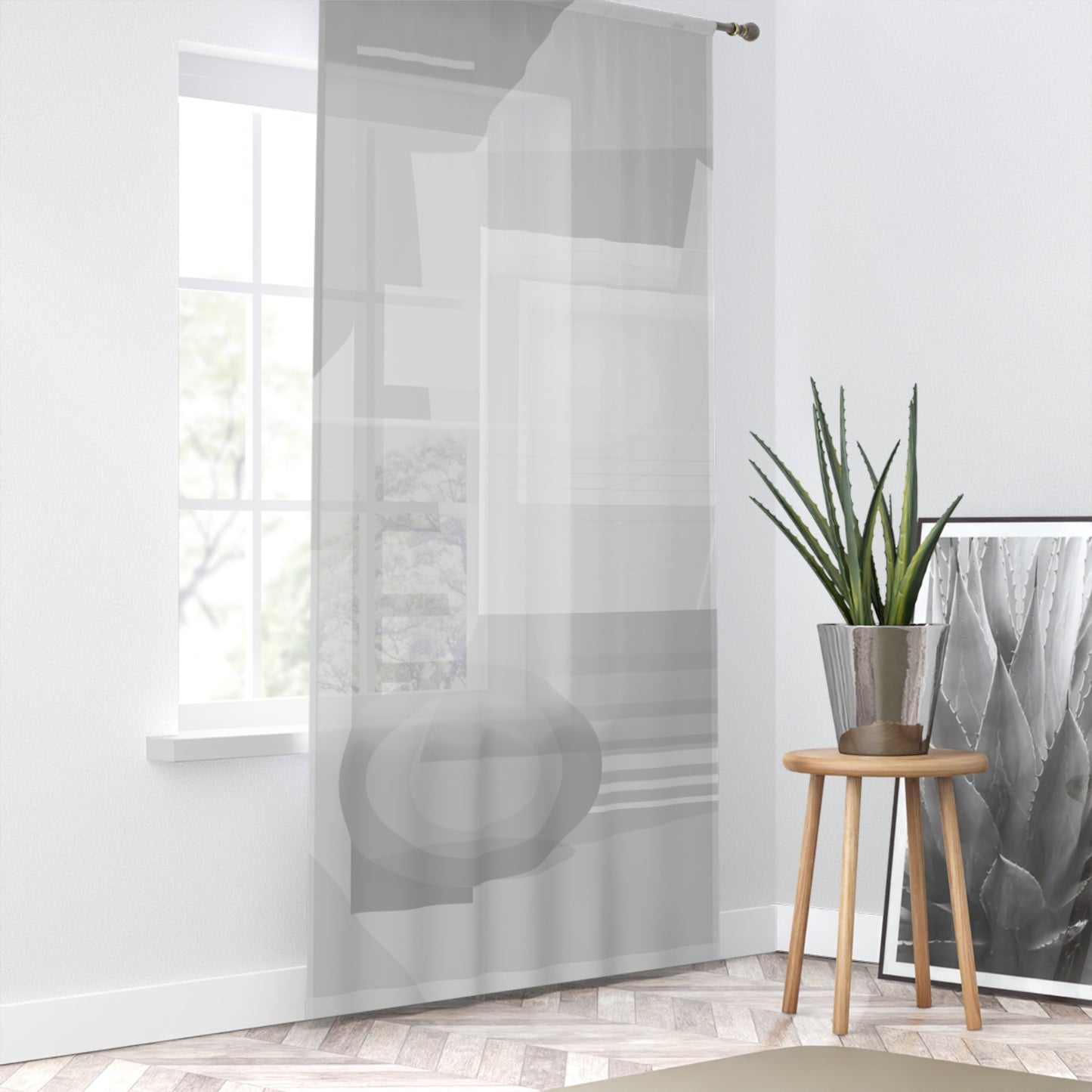 Abstract Geometric Window Curtain | Modern Minimal Sheer Panel