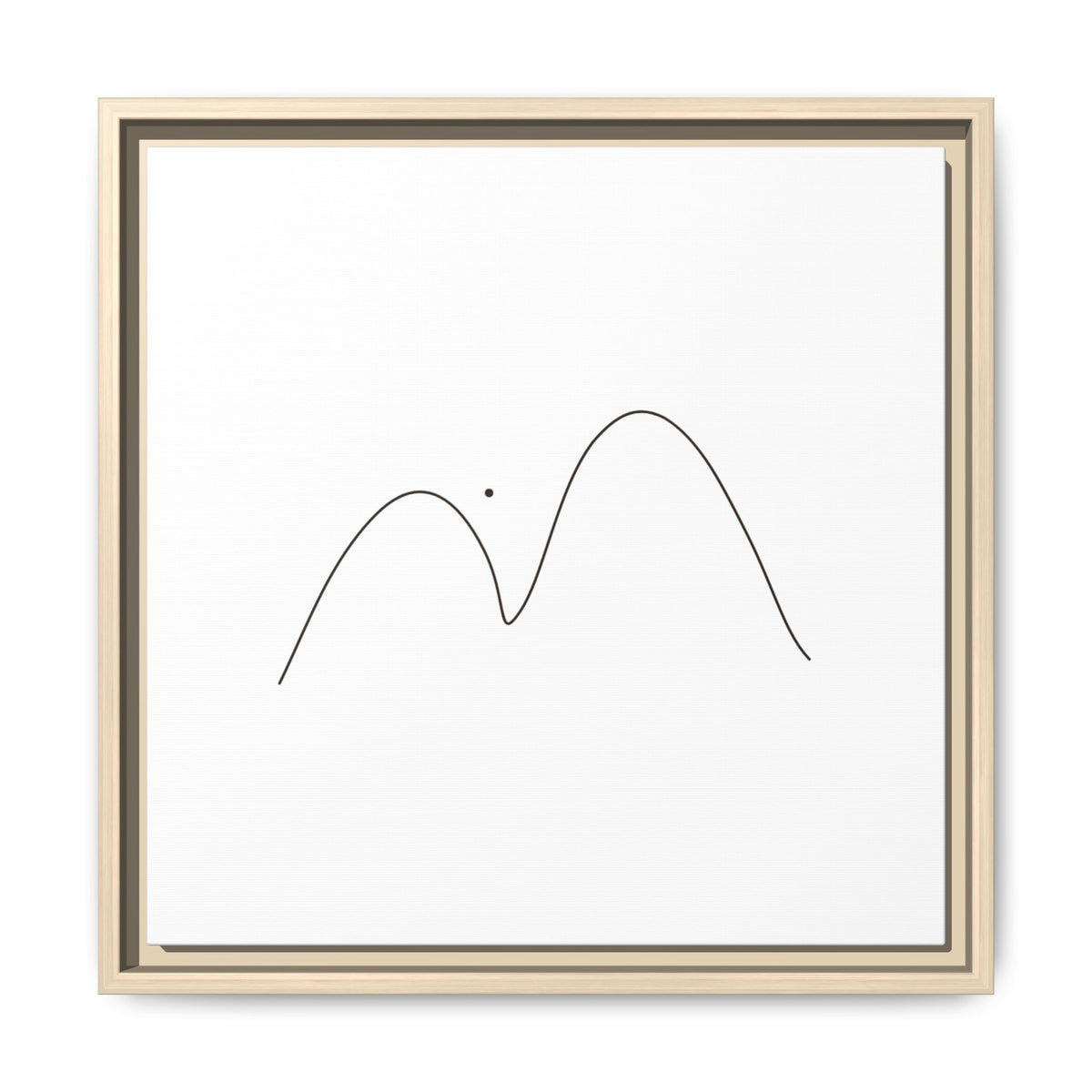 Minimalist mountain line art on framed matte canvas by Printify, featuring simple mountain silhouette with clean lines.