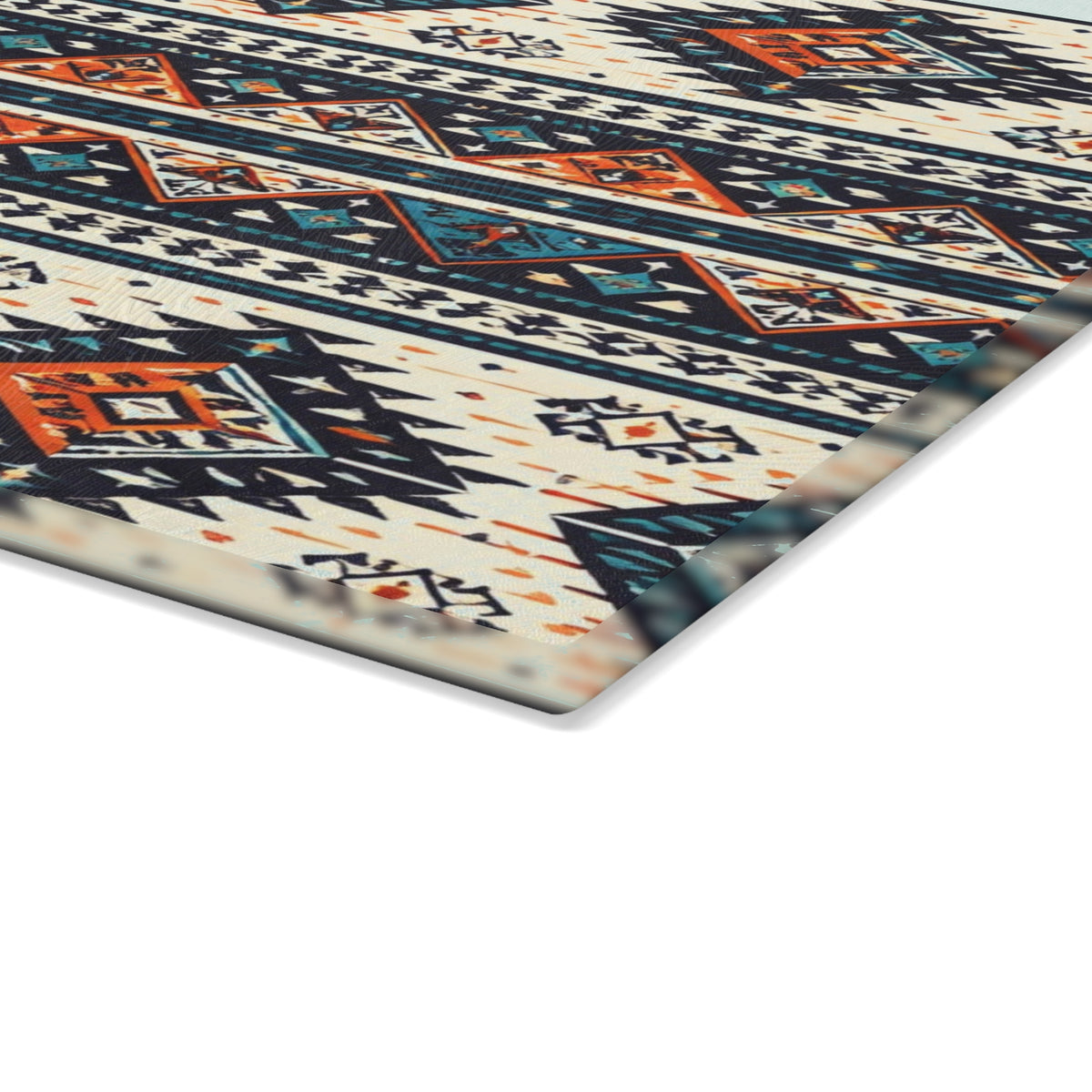 Southwestern Aztec Pattern Glass Cutting Board — Rustic Kitchen Decor