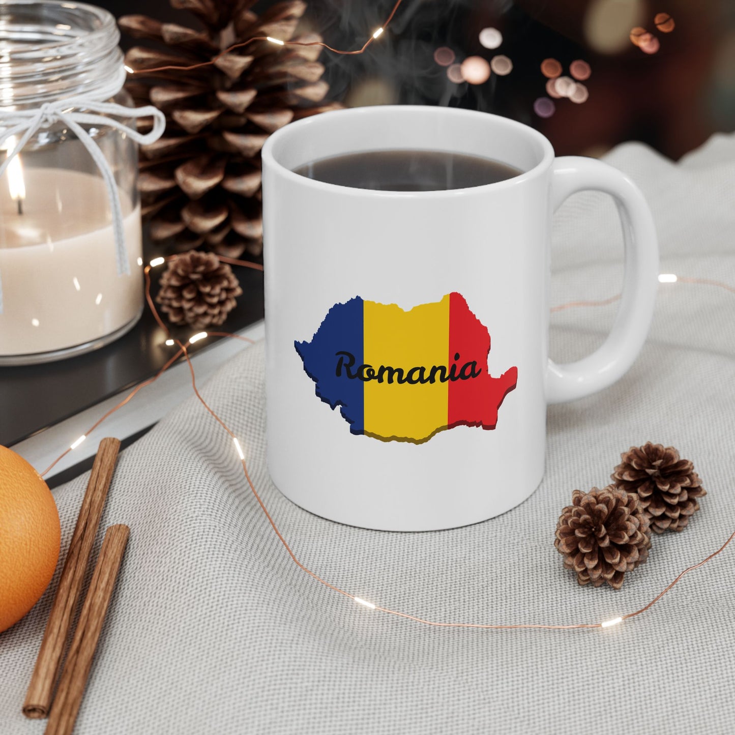 Romania Flag Ceramic Mug, Unique Coffee Cup, Travel Souvenir, Gift for Romanians