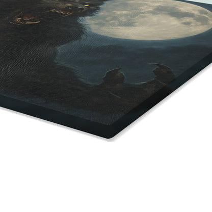 Glass Cutting Board — Howling Werewolf Moon Night Illustration