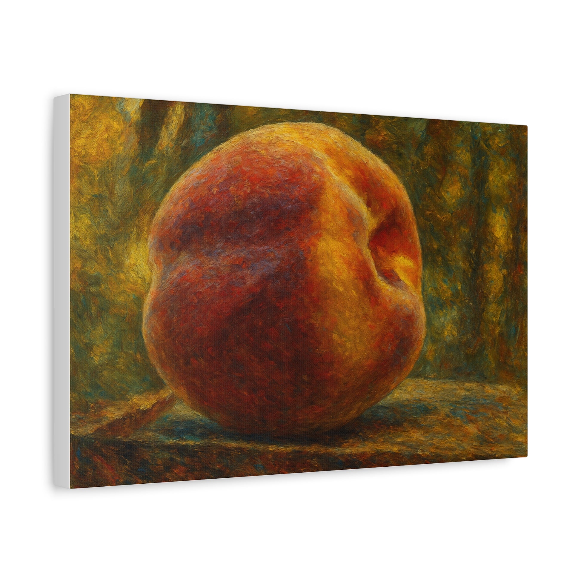Peach still life matte canvas print by Printify, stretched 1.25-inch wall art, showcasing vibrant peach fruits on a textured canvas.