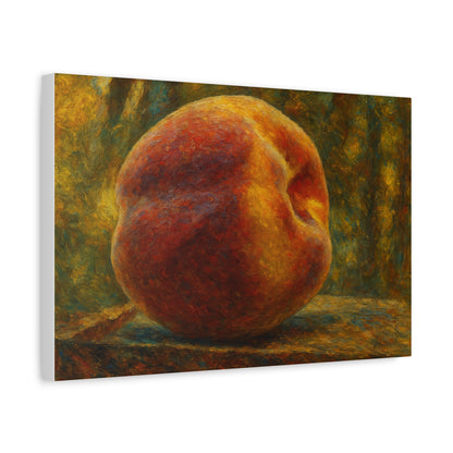 Peach still life matte canvas print by Printify, stretched 1.25-inch wall art, showcasing vibrant peach fruits on a textured canvas.