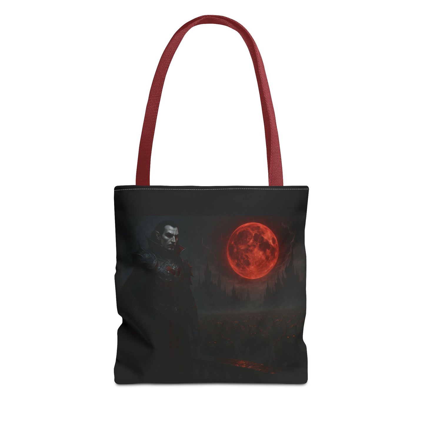 Gothic Dracula tote bag featuring moonlit vampire art, perfect for Halloween gifts, by Printify.