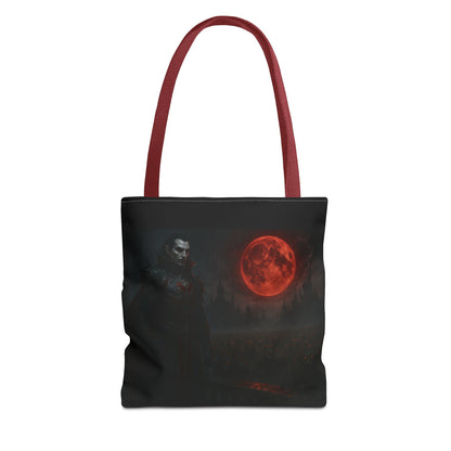 Gothic Dracula tote bag featuring moonlit vampire art, perfect for Halloween gifts, by Printify.