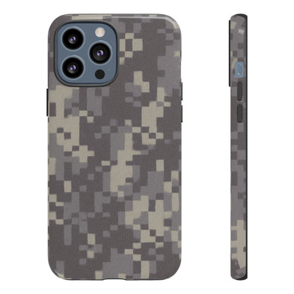 Rugged digital camouflage phone case by Printify offering durable, protective coverage for smartphones with tough camouflage design.