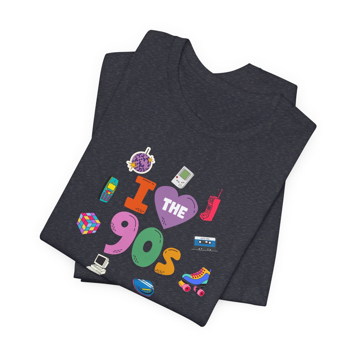 I  Love the 90's Short Sleeve Tee - Retro Graphic Tee, Vintage Style Shirt, Perfect for Casual Outings, 90s Nostalgia Apparel