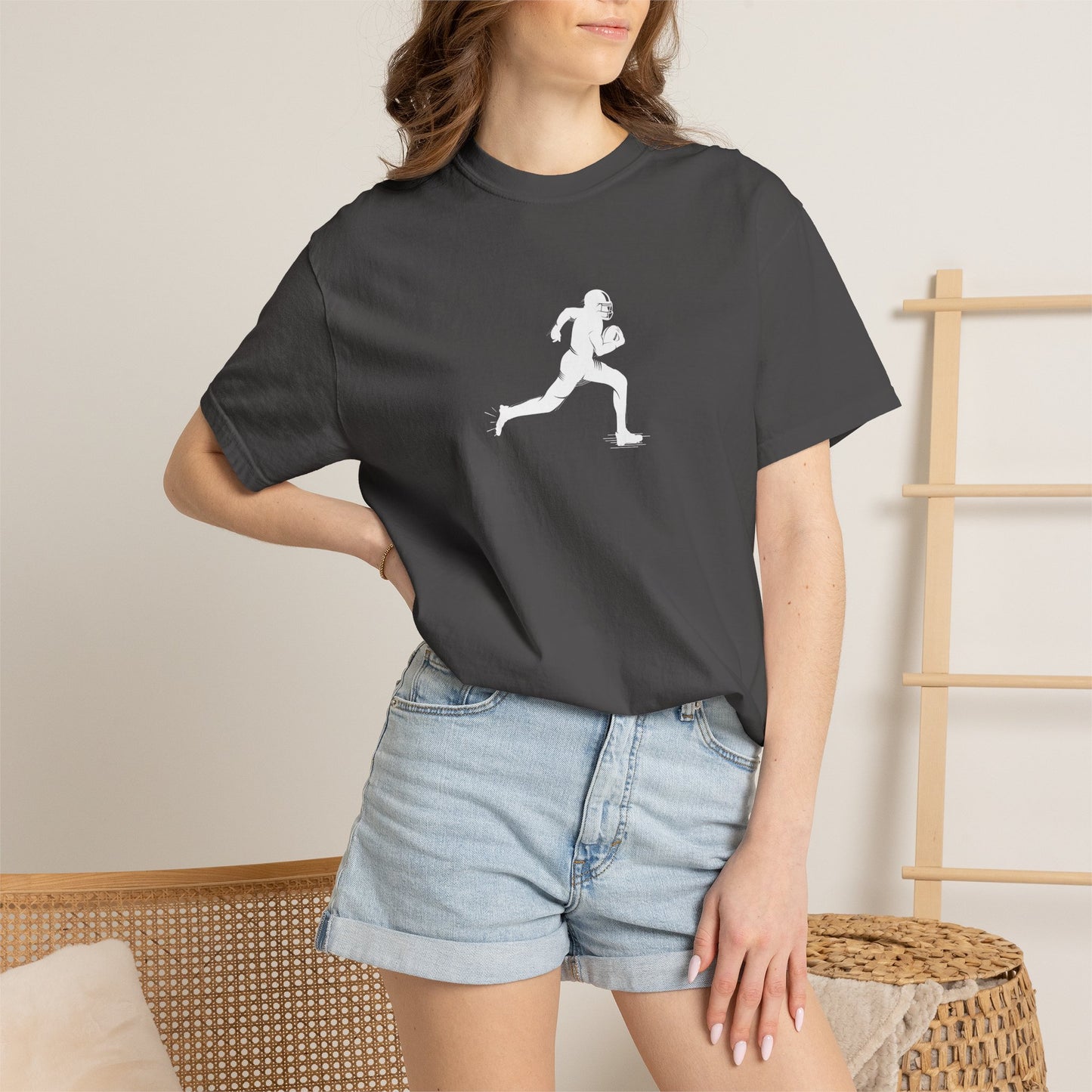 Sporty Unisex Garment-Dyed T-Shirt with Football Player Graphic, Activewear, Casual Wear, Gift for Runners, Fitness Apparel, Everyday Style