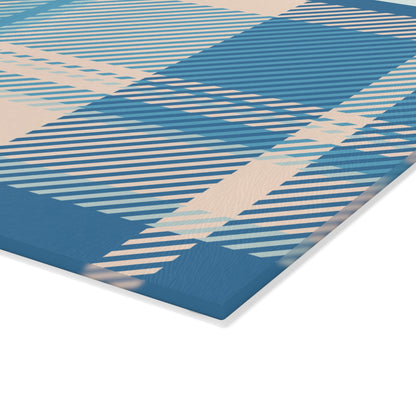Blue Plaid Glass Cutting Board — Pastel Kitchen Chopping Board