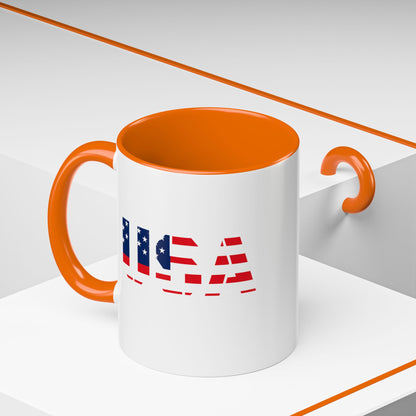 USA Flag Accent Coffee Mug — Patriotic 11/15oz Ceramic Coffee Cup
