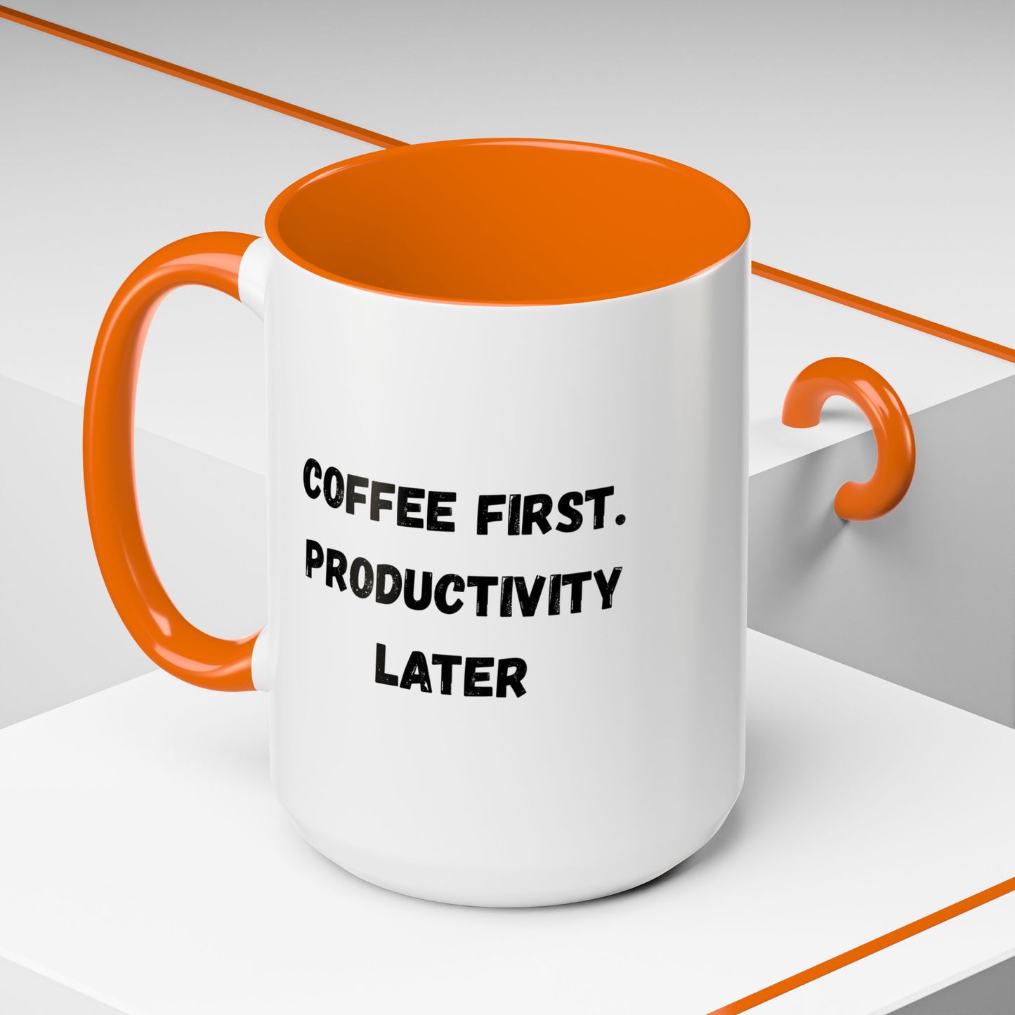 Coffee First Productivity Later Mug - Fun Office Gift, Motivational Coffee Cup, Black Handle Mug, Home Office Decor, Thoughtful Gift